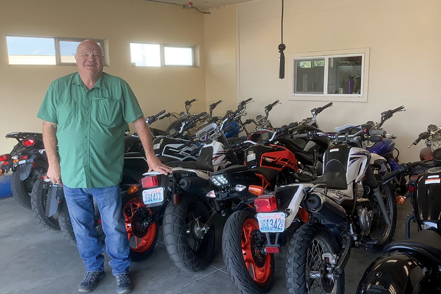 Dusty Powers of Motorcycle Training Inc. in north Richland has a variety of motorcycles available for customers to learn to ride on. (Photo by Jeff Morrow)