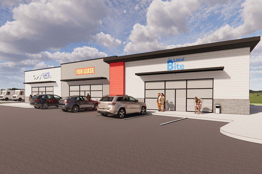 A new food truck park and commercial building is under development at the corner of West Okanogan Place and Edison Street, near Kamiakin High School, in Kennewick. (Courtesy Bush Developments)