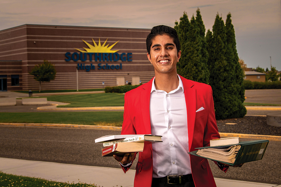 Ashwin Joshi, a Southridge High School senior, has already started his own nonprofit and developed a curriculum focused on boosting knowledge about money. He’s also launched a school club on financial literacy in Kennewick and Richland. (Photo by Ryan Jackman)
