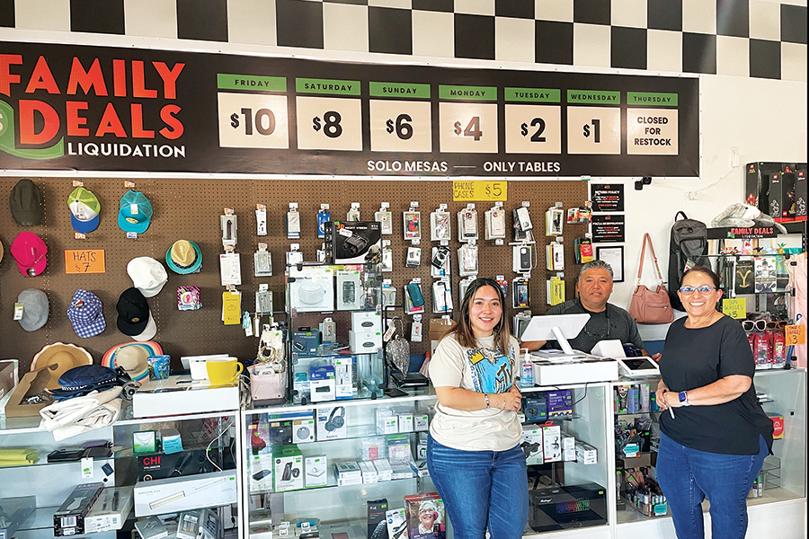 Daniela Flores, Tino Flores and Sandra Gomez own and operate Family Deals Liquidation, a Kennewick store at 525 N. Edison St. that sells discounted items often returned to retailers. (Photo by Robin Wojtanik)