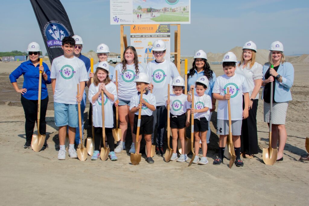 Pasco School District students and staff at the groundbreaking ceremony on Thursday, Aug. 17 for the district’s third comprehensive high school. (Courtesy Pasco School District).