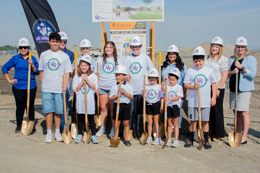 Pasco School District students and staff at the groundbreaking ceremony on Aug. 17 for the district’s third comprehensive high school. (Courtesy Pasco School District)